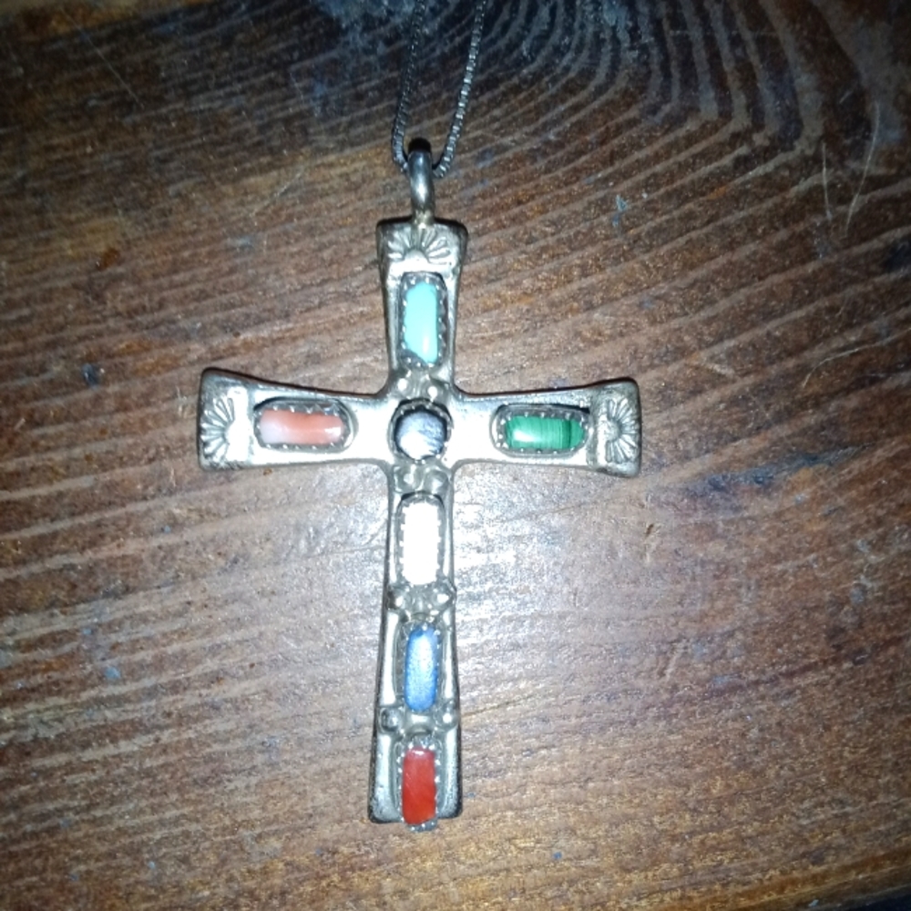 Zuni Silver Cross In Real Turquoise and sterling silver